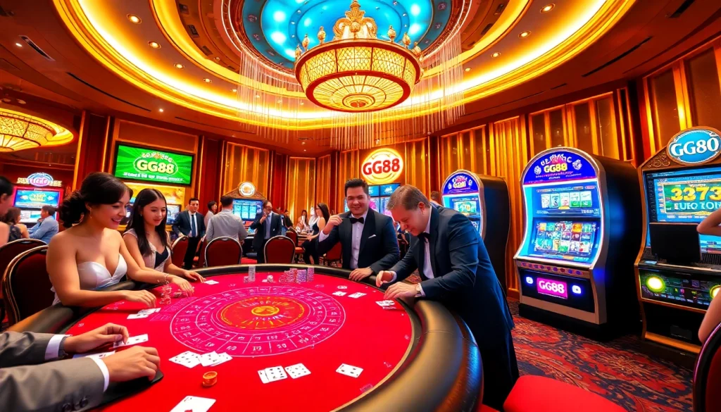 Experience the excitement of GG88 casino with vibrant gaming tables and enthusiastic players.