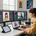 Creative professional using an image to prompt generator in a modern digital workspace.