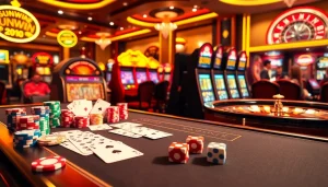 Experience the thrill of SUNWIN with vibrant casino games, poker chips, and a spinning roulette wheel.