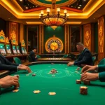 Players engaging in high-stakes poker at rikvip's luxurious casino, showcasing chips and cards.
