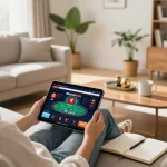 Engaging online gaming experience using Nhà cái HB88 on a cozy tablet setup.