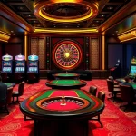 A bustling casino scene showcasing players enjoying games at 789club with poker tables and slot machines.