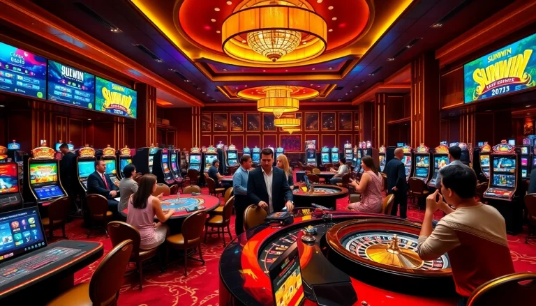 Players enjoying various games at the SUNWIN casino, showcasing excitement and engagement.