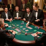 Players enjoying an exciting game at Soc88 blackjack table, showcasing intense strategy and camaraderie.