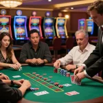 Experience the strategic energy of KK55 at a bustling blackjack table with engaged players.