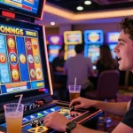 Crownnorthhill bonus buy slots player enjoying vibrant casino gaming atmosphere with colorful slot machine.