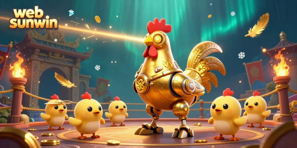 Experience the excitement of web sunwin in this vibrant 3D casino scene filled with dynamic characters and gold coins.