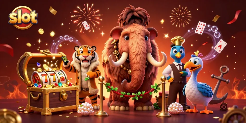 Spin the slot reels with exciting characters in a vibrant casino scene.