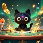 Engage with the cosmic casino atmosphere featuring EE88, where a black hole cat draws in golden chips and cards.