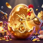 Win big with crazyvegas, featuring a golden dragon emerging from a poker chip nest, surrounded by casino treasures.