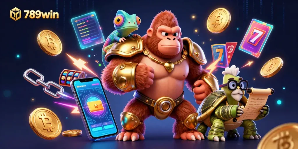 Play slots and win jackpots at 789win with a powerful gorilla king and mystical companions.